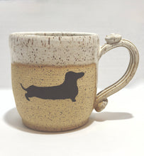Load image into Gallery viewer, Dachshund Mug - Creamy White over Speckled Stoneware 14oz
