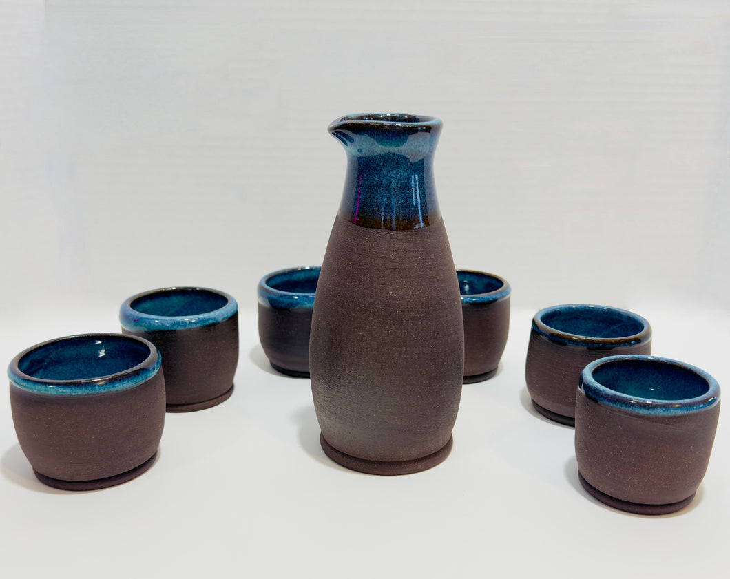 Sake Set - Turquoise over Coffee Clay