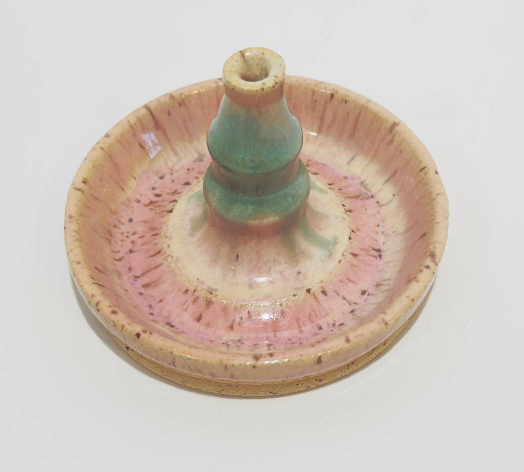 Incense/Ring Holder - Pink over Coffee Clay