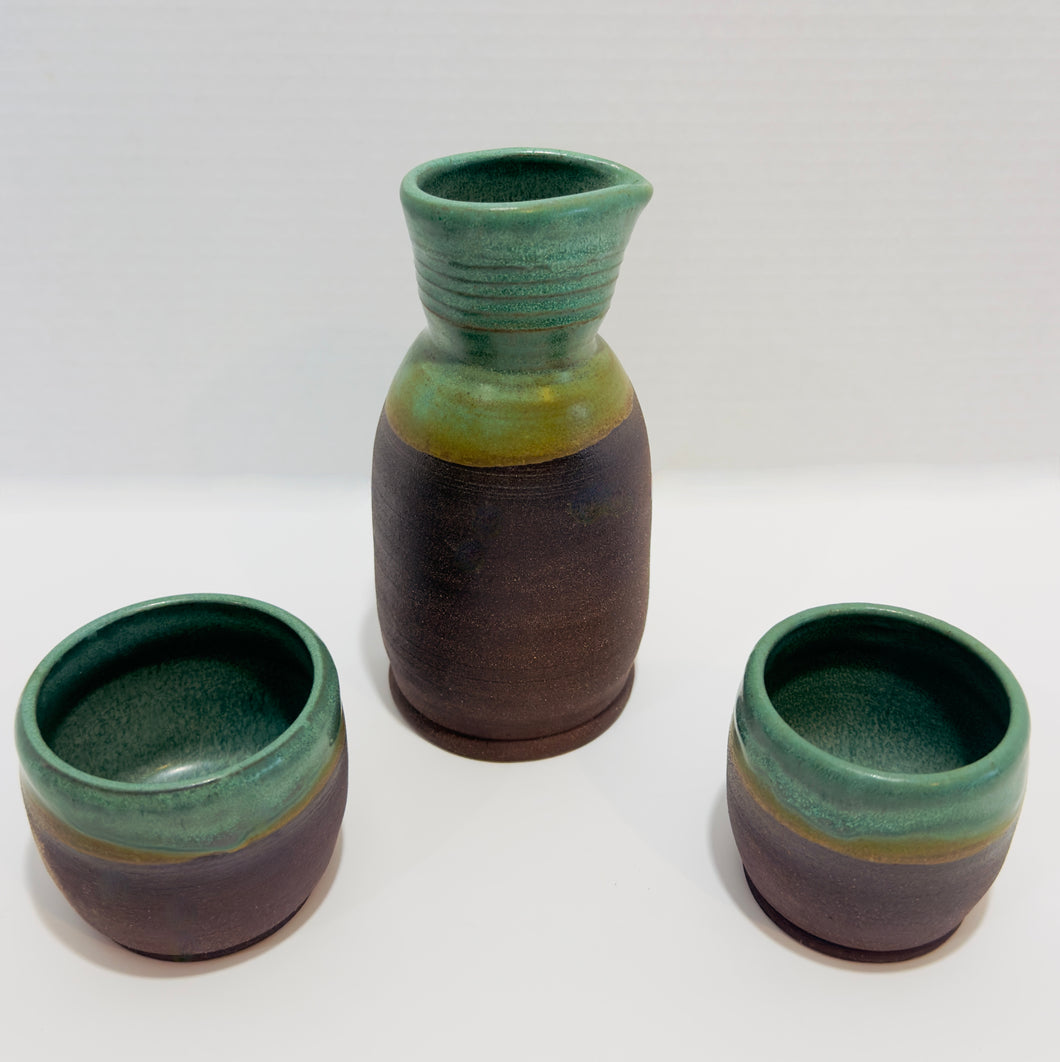 Sake Set - Weathered Bronze over Coffee Clay