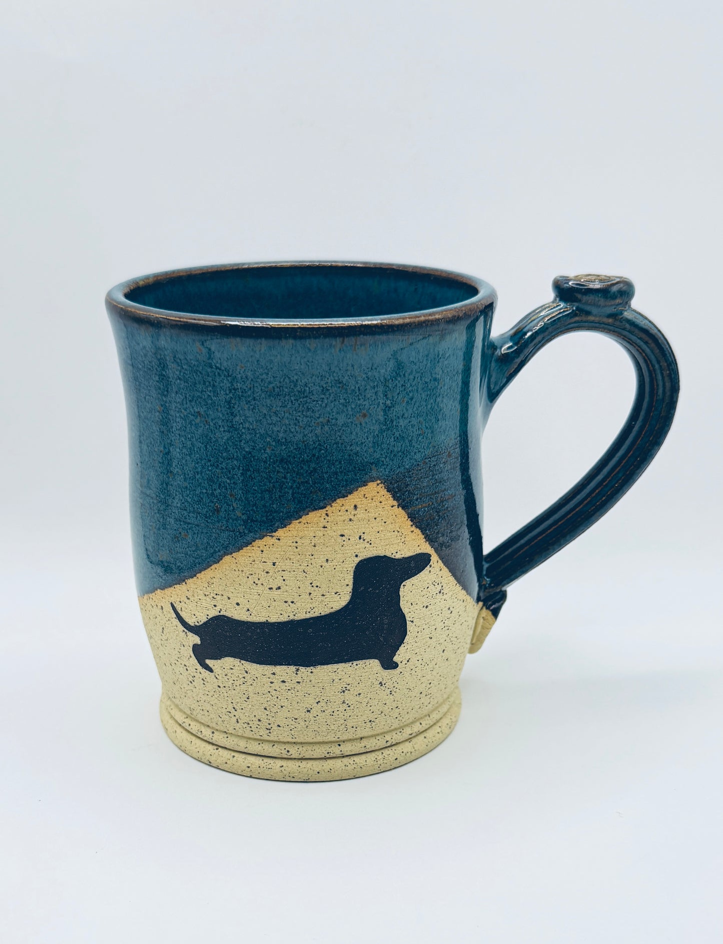 Dachshund Mug - AB Blue over Speckle Clay - 16oz.