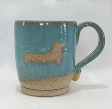 Load image into Gallery viewer, Dachshund Mug - Turquoise over Speckled Stoneware 13oz
