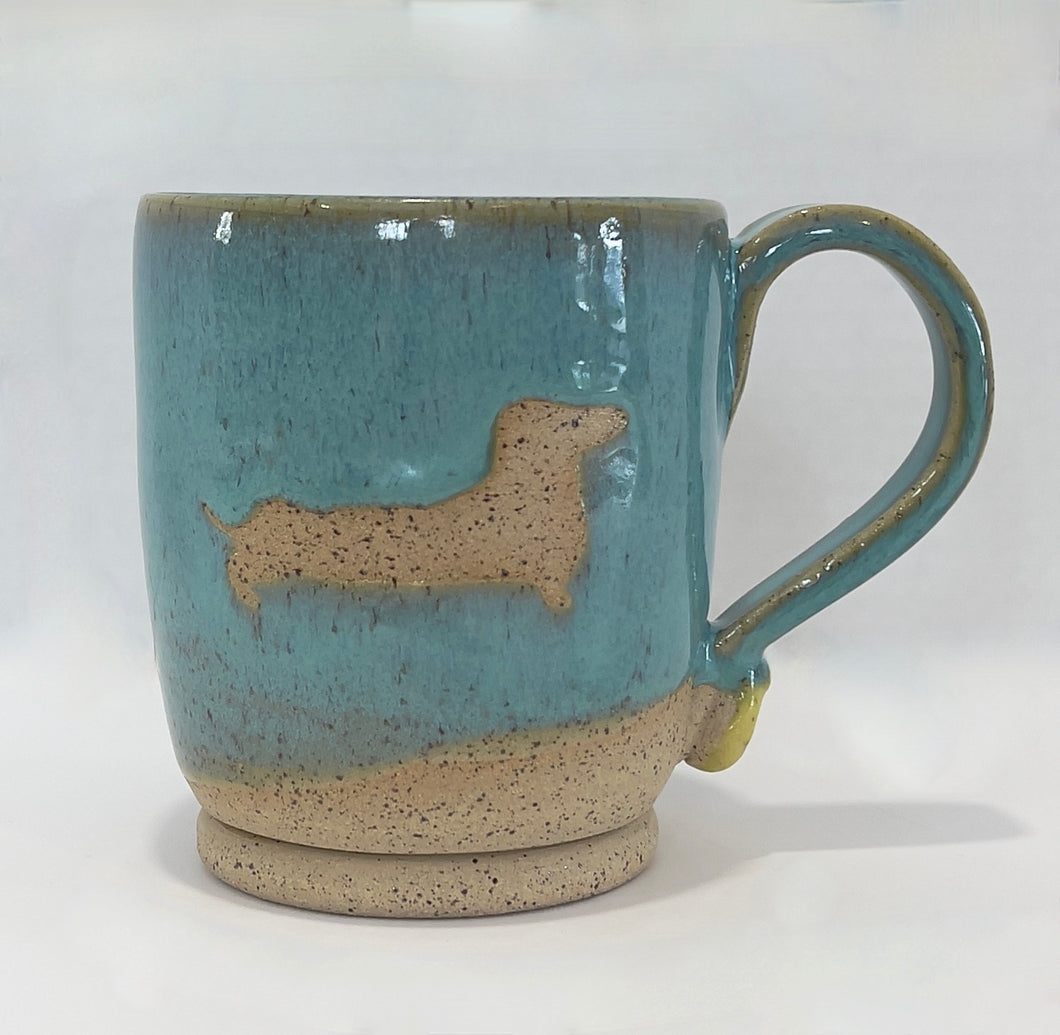 Dachshund Mug - Turquoise over Speckled Stoneware 13oz