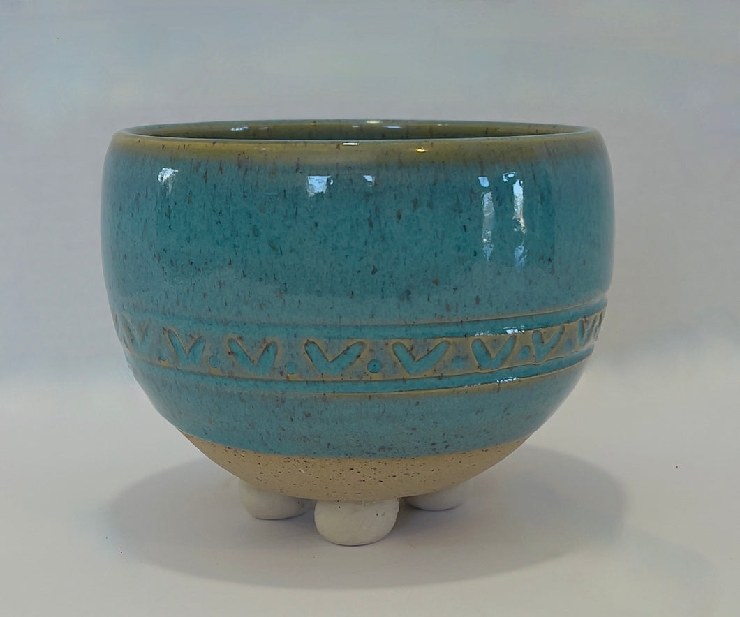 Turquoise Carved 4-Footed Planter - 5