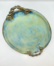 Load image into Gallery viewer, Serving Platter in creamy turquoise Glaze - 10&quot;W
