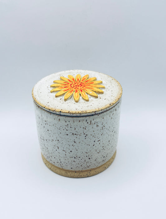 Butter Crock - Sunflower on White Speckle
