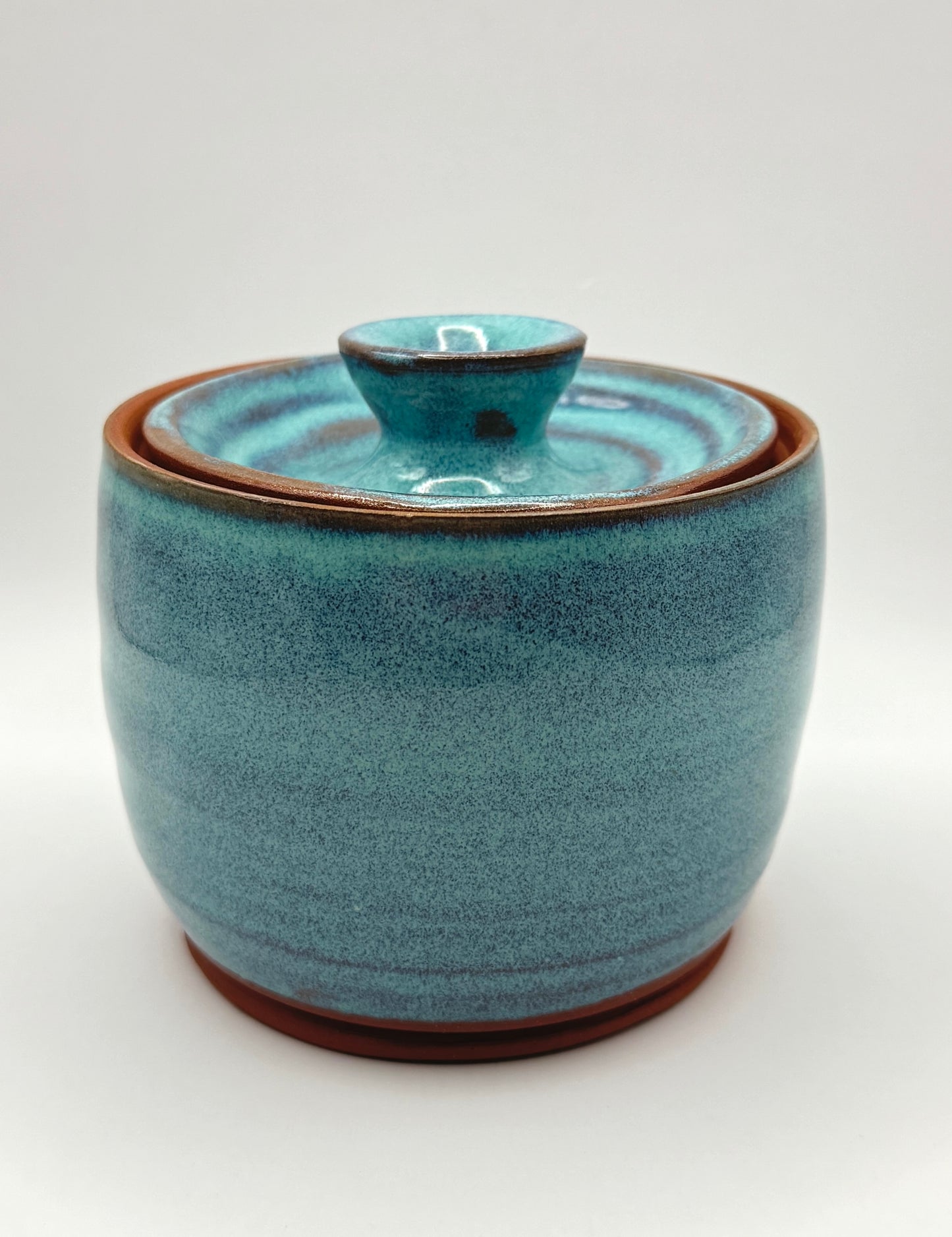 Sugar Pot with Lid - Turquoise over Red Clay